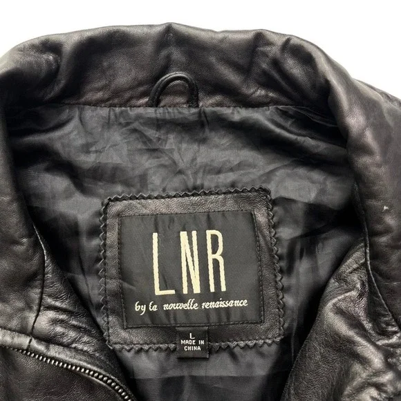 La Nouvelle Renaissance Black Genuine Leather Jacket Size L Y2K 90s Minimalist - Picture 2 of 9